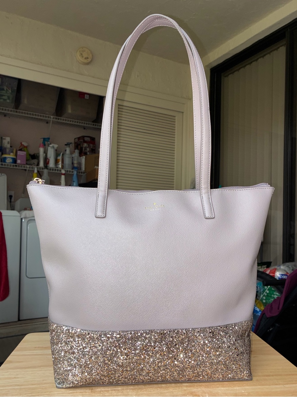 Kate Spade New York Flash Glitter Tote Bag in Cool Grey Lilac Saffiano Leather - Picture 3 of 16